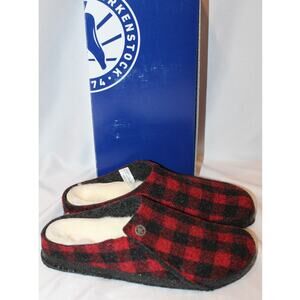 NIB BIRKENSTOCK WOMEN'S‎ SHEARLING LINED RED BLACK PLAID SLIPPERS SZ 8